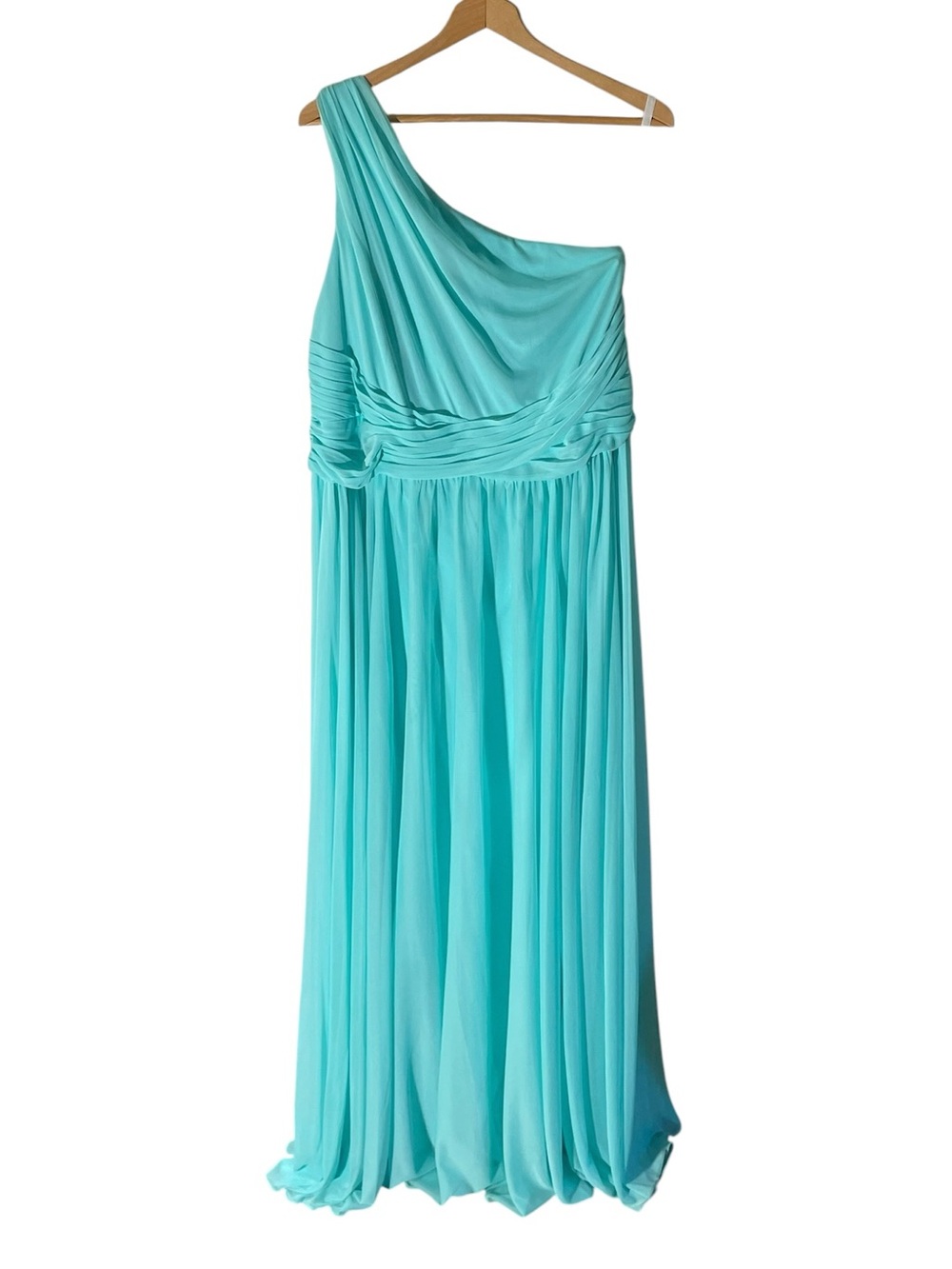 C6- One-Shoulder Aqua Chiffon Maxi Dress - Spa